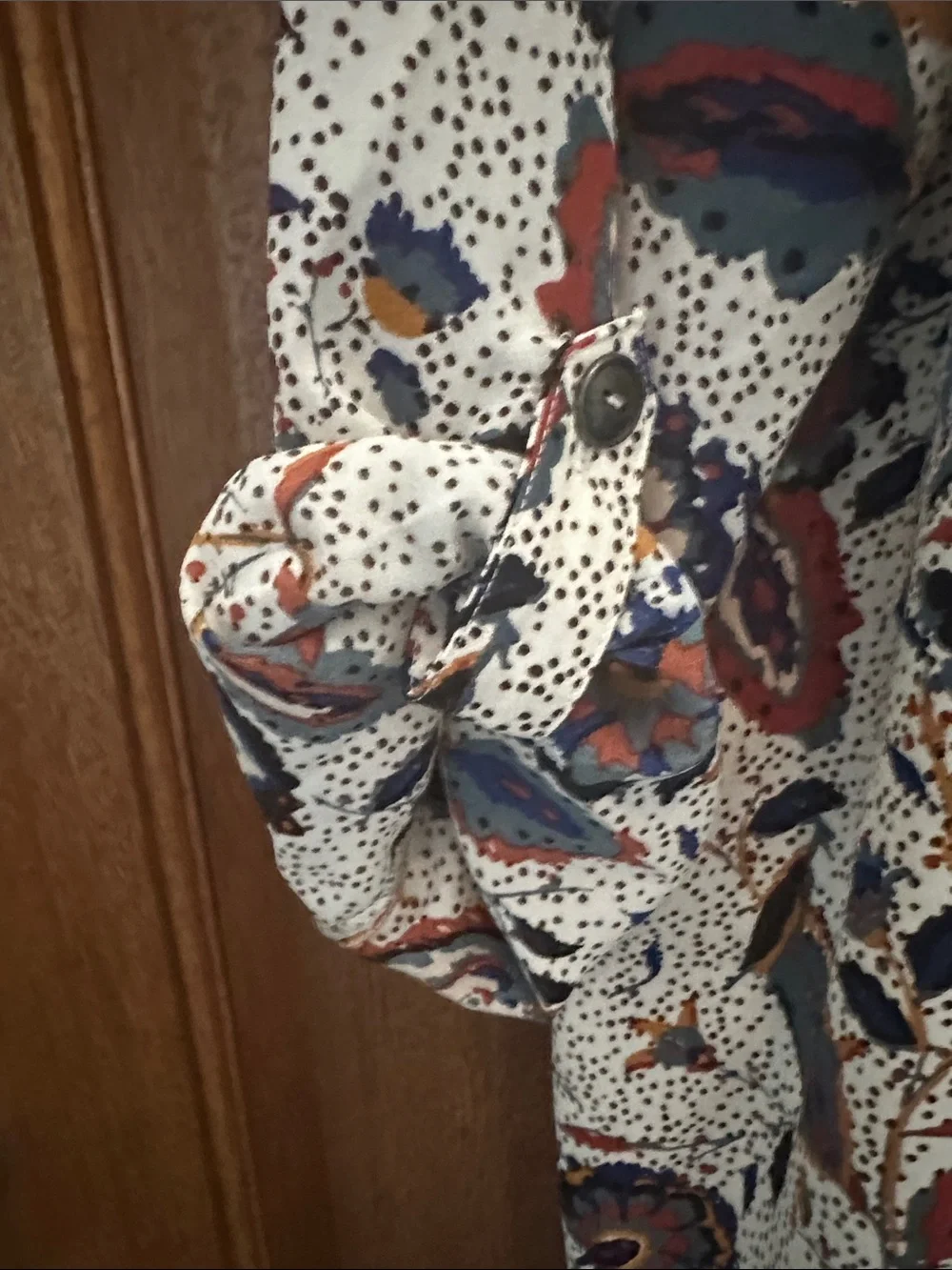Maurice’s XXL Women's White Floral Blouse with Navy & Mustard Accents - Picture 3 of 6